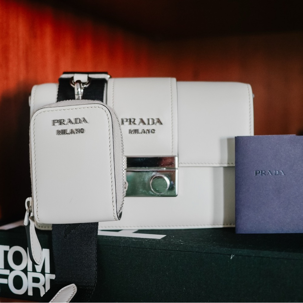 Prada Leather Crossbody Bag in Chalk White